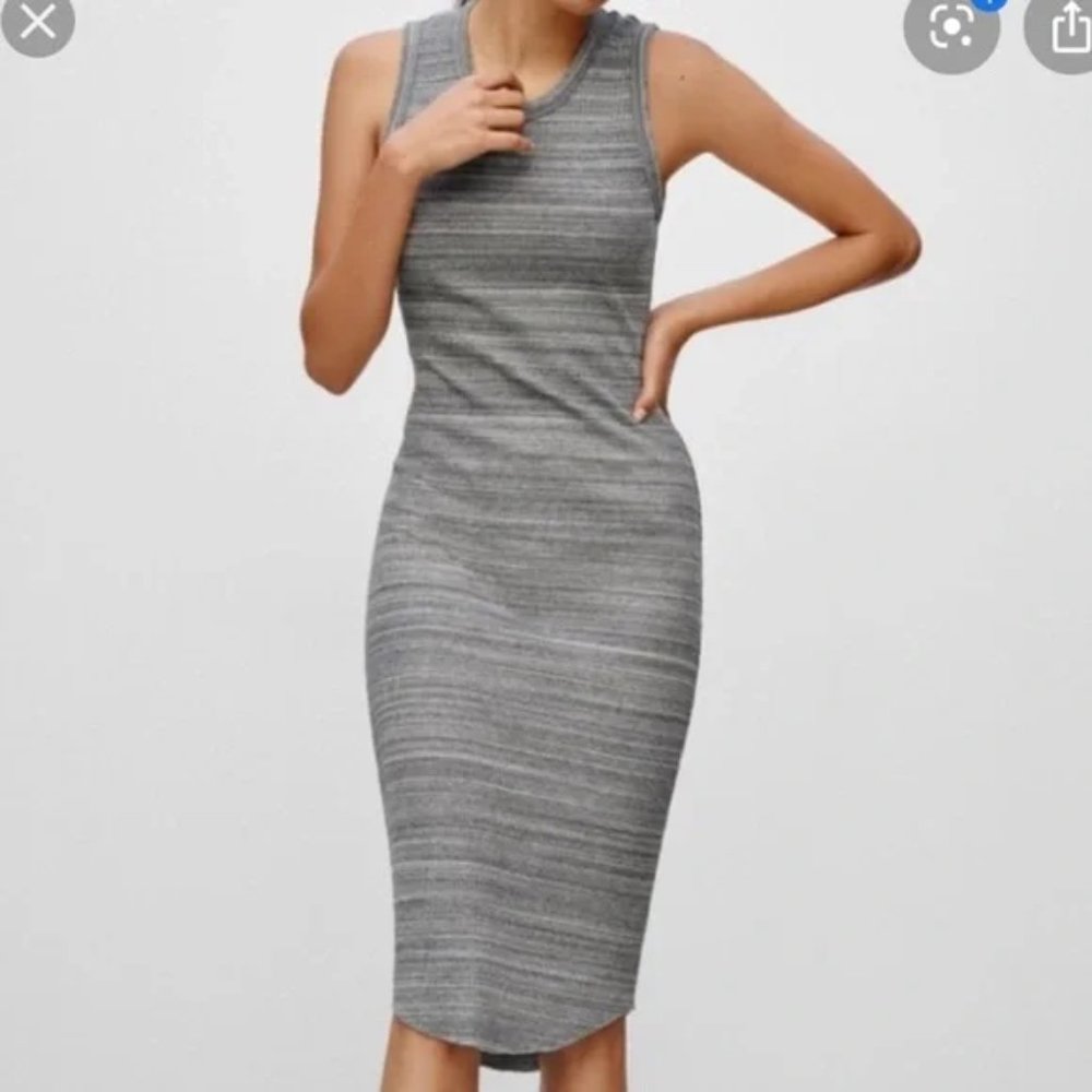 Aritzia Wilfred free white sculpt ribbed stretchy midi dress with grey speckles